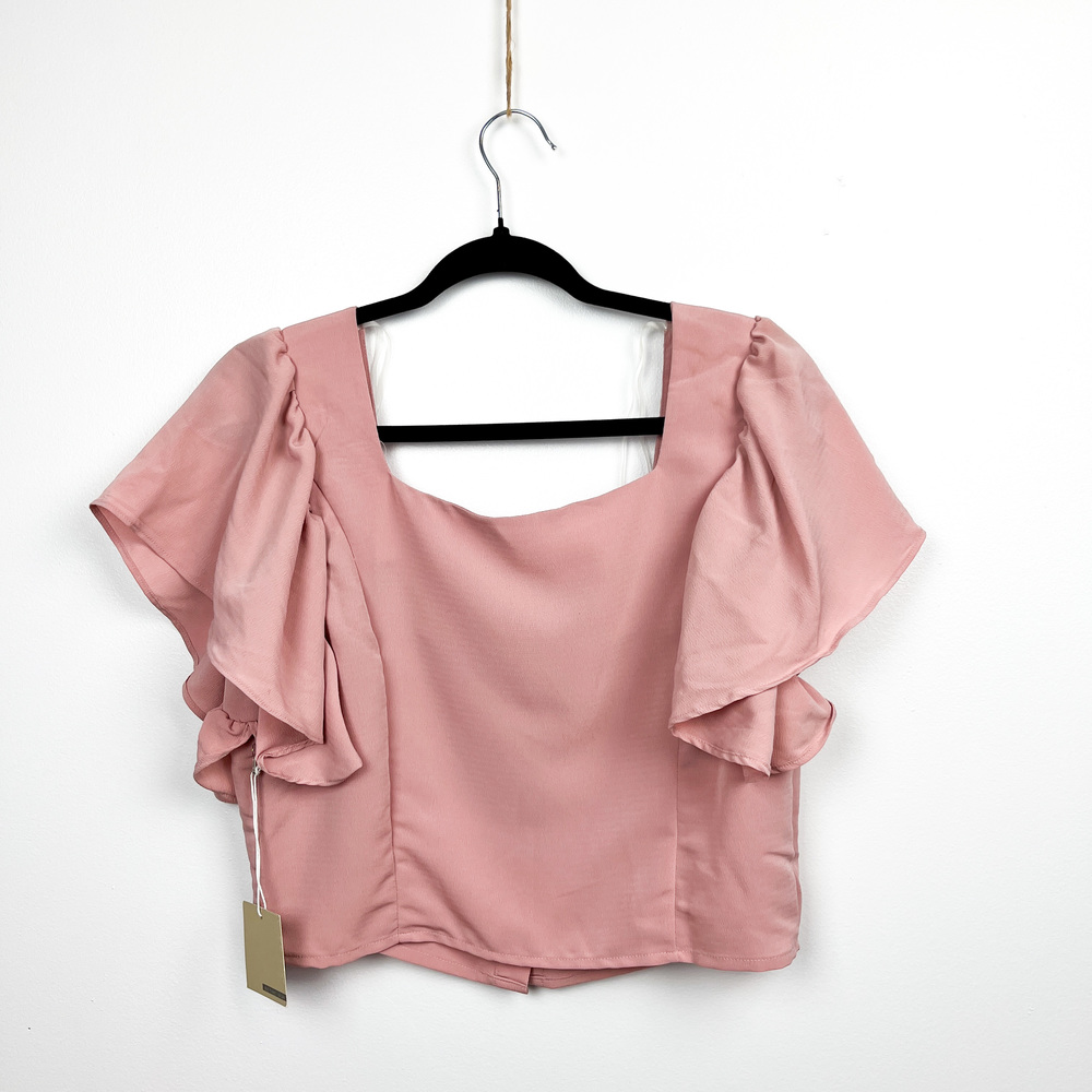 Active USA NWT Short Sleeve Button-Up Light Pink Crop Top - Picture 7 of 9